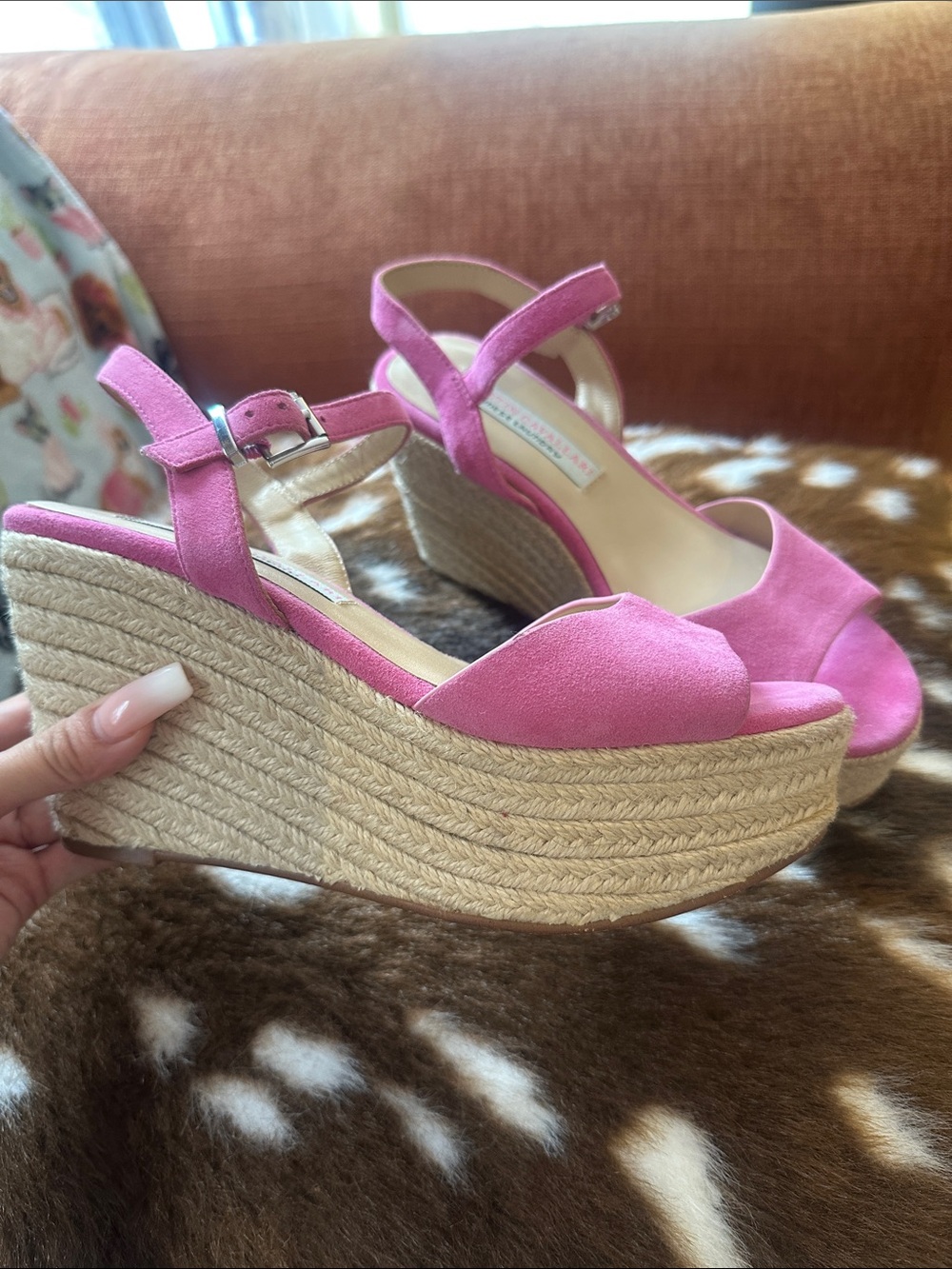 Kristin Cavallari x Chinese Laundry Pink Suede  Wedge Sandals